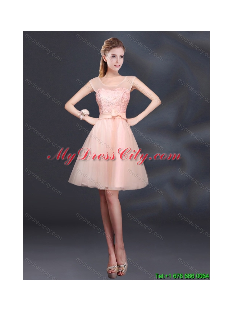 2015 Fall Elegant Lace Up Organza Dama Dress with A Line