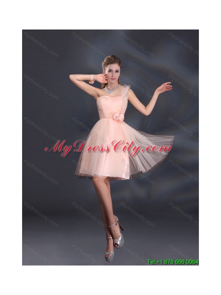 2015 Fall One Shoulder A Line Tulle Elegant Dama Dresses with Hand Made Flowers