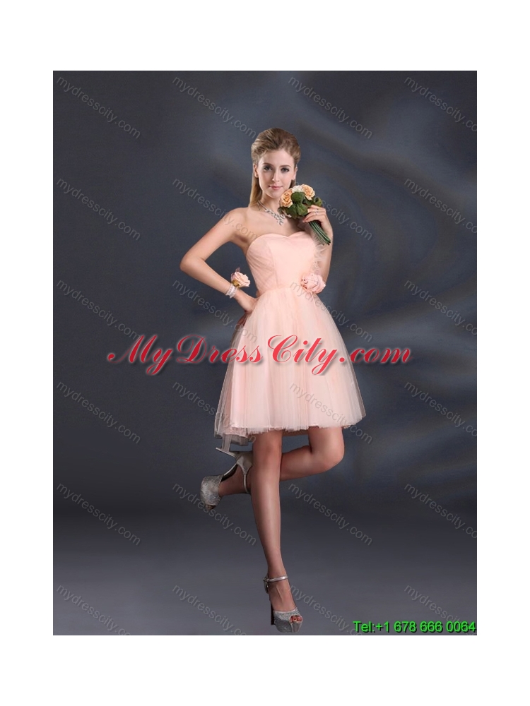 2015 Fall One Shoulder A Line Tulle Elegant Dama Dresses with Hand Made Flowers