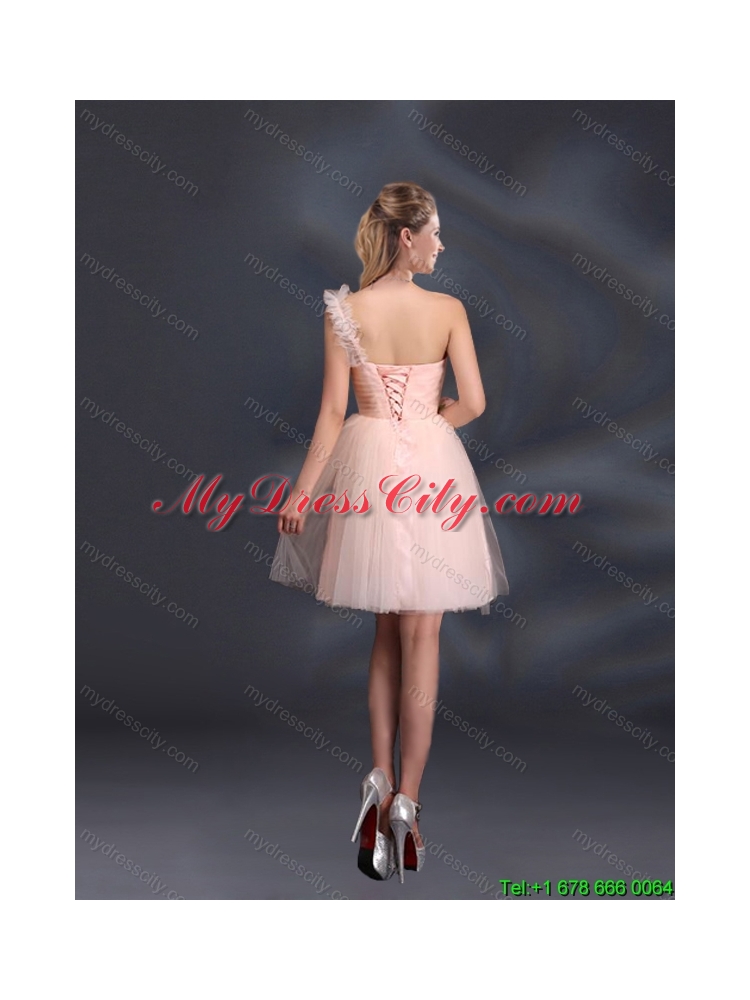 2015 Fall One Shoulder A Line Tulle Elegant Dama Dresses with Hand Made Flowers