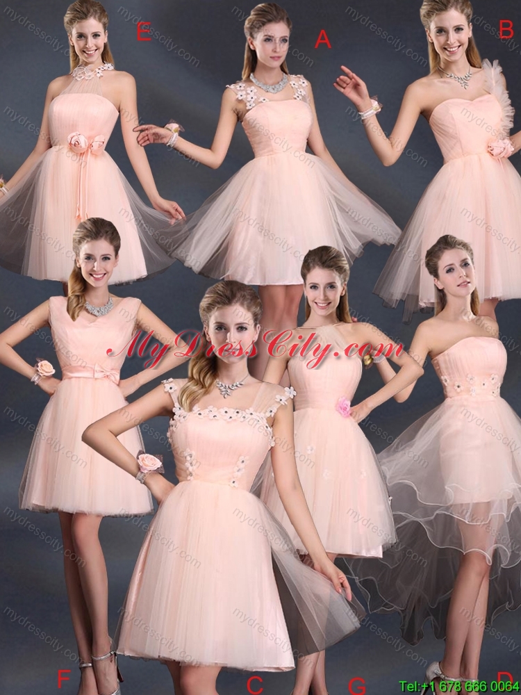 2015 Fall One Shoulder A Line Tulle Elegant Dama Dresses with Hand Made Flowers