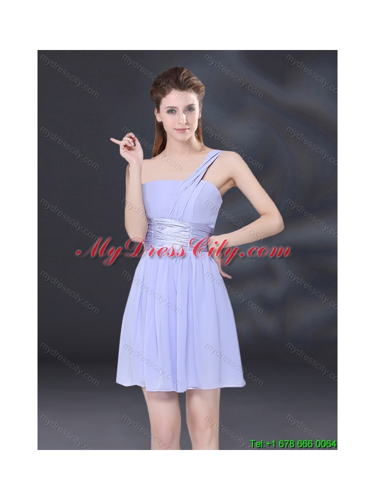 2015 Summer Elegant Ruching and Belt Chiffon Dama Dress in Lavender