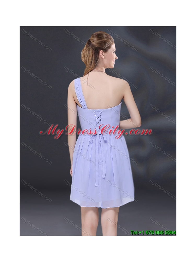 2015 Summer Elegant Ruching and Belt Chiffon Dama Dress in Lavender