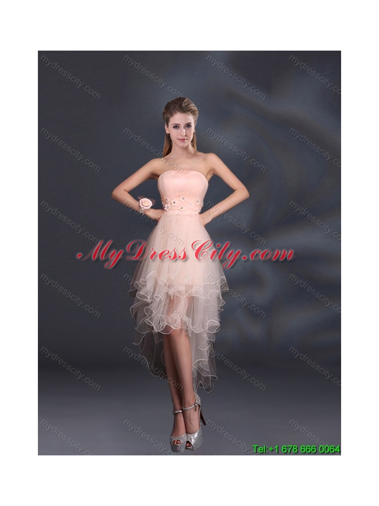 Appliques Strapless Ruffles Organza 2015 Summer Top Seller Dama Dresses