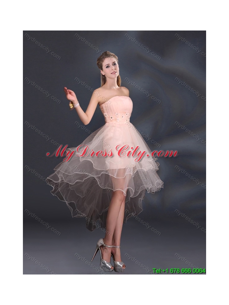 Appliques Strapless Ruffles Organza 2015 Summer Top Seller Dama Dresses