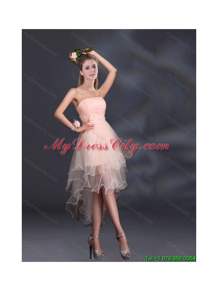 Appliques Strapless Ruffles Organza 2015 Summer Top Seller Dama Dresses