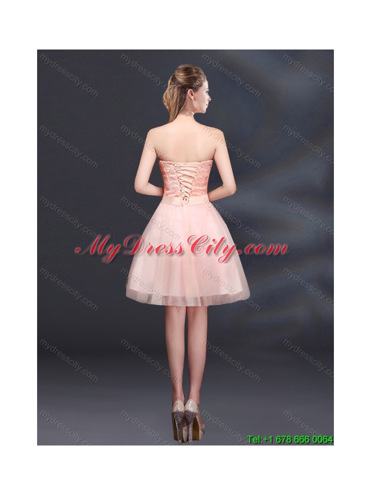 Perfect Strapless A Line Hand Made Flowers Dama Dress for 2015 Summer