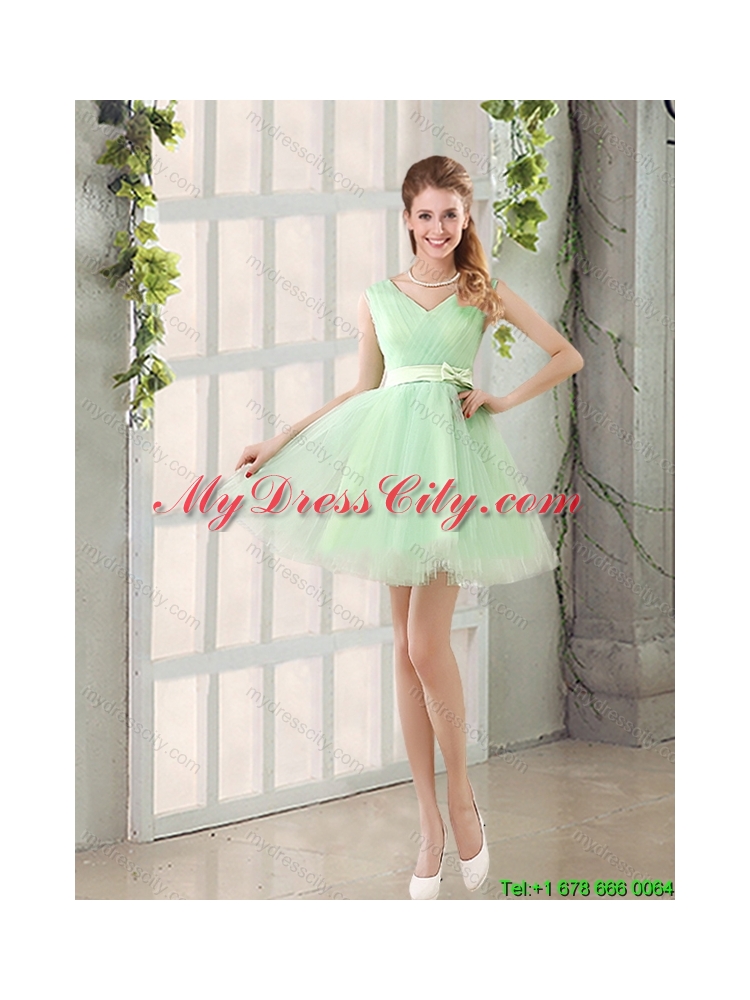 Ruching Organza A Line Mini Length 2015 Summer New Arrival Dama Dress with Lace Up