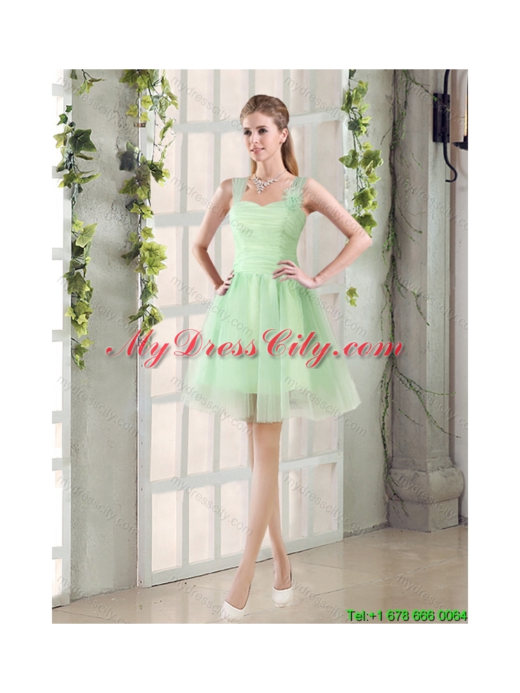 Ruching Organza A Line Straps Luxurious 2015 Dama Dress with Lace Up