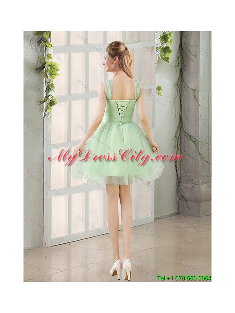 Ruching Organza A Line Straps Luxurious 2015 Dama Dress with Lace Up