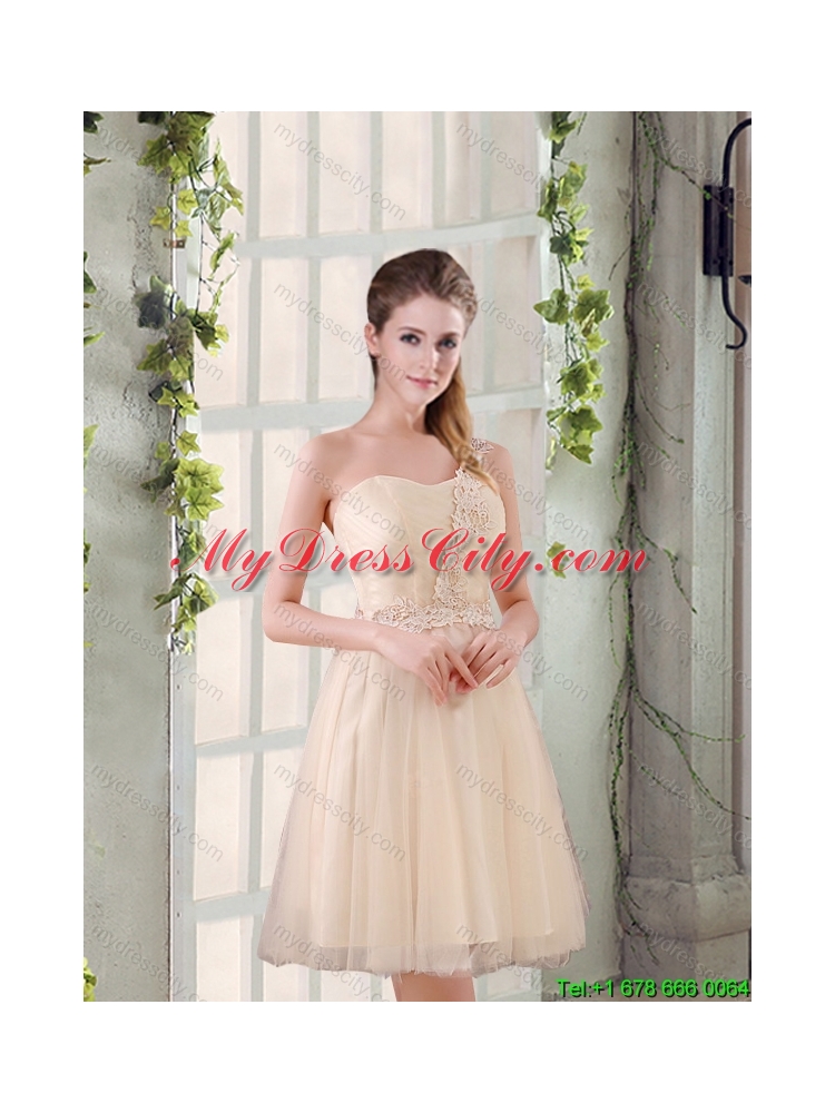 2015 Summer New Style  A Line Appliques Dama Dress with One Shoulder