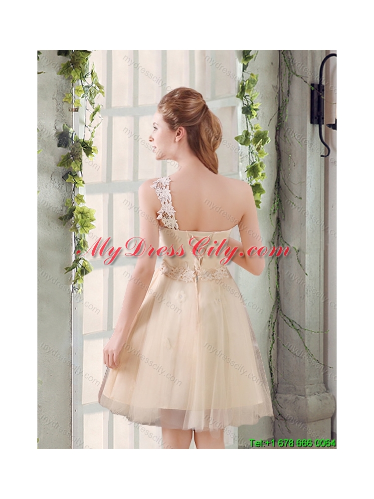 2015 Summer New Style  A Line Appliques Dama Dress with One Shoulder