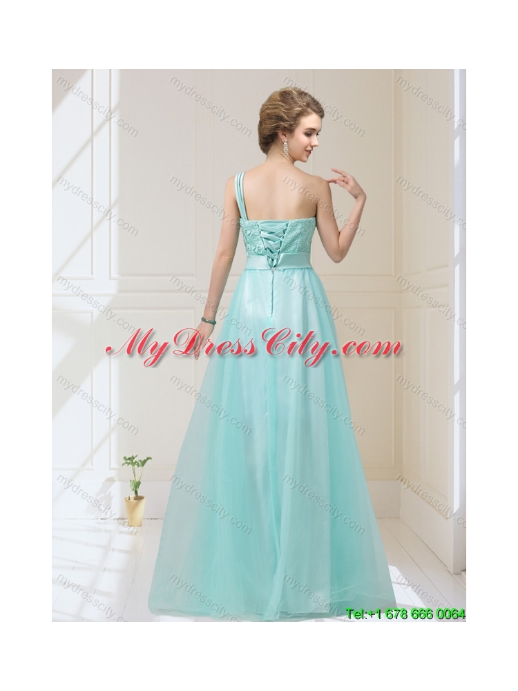 2015 Summer Pretty One Shoulder Dama Dresses with Hand Made Flowers and Bowknot