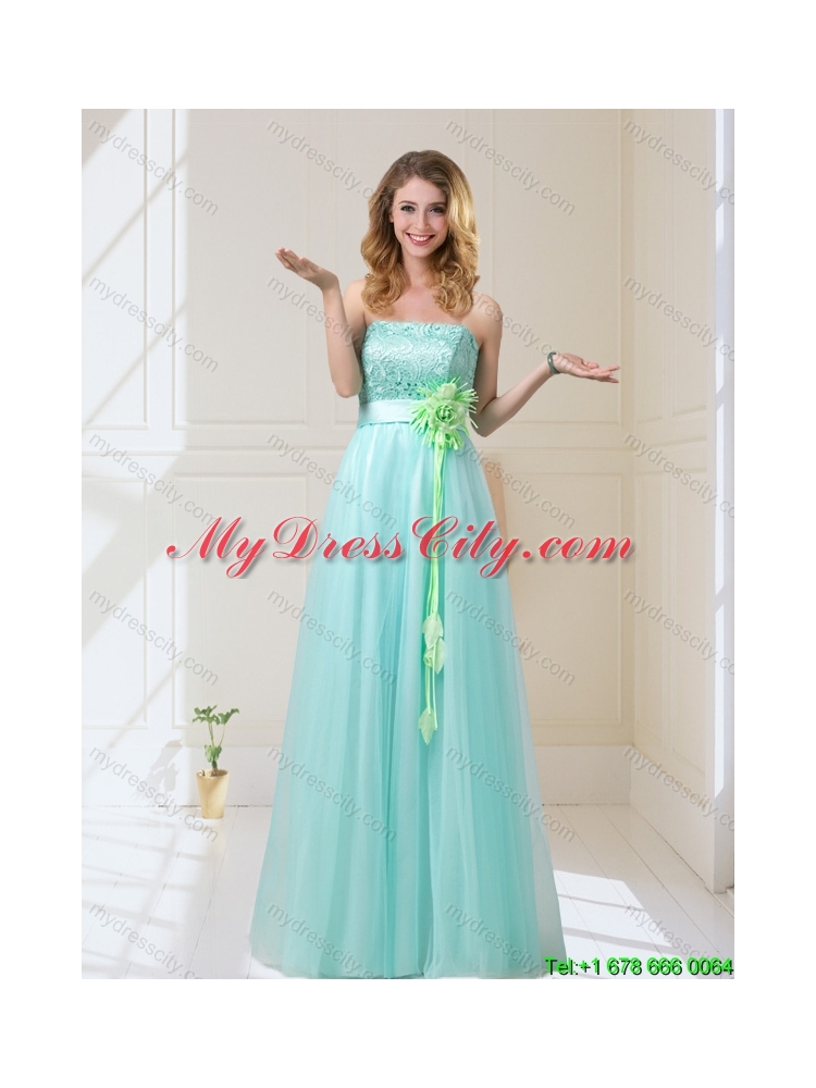 Luxurious 2015 Summer Empire Strapless Dama Dresses with Hand Made Flowers