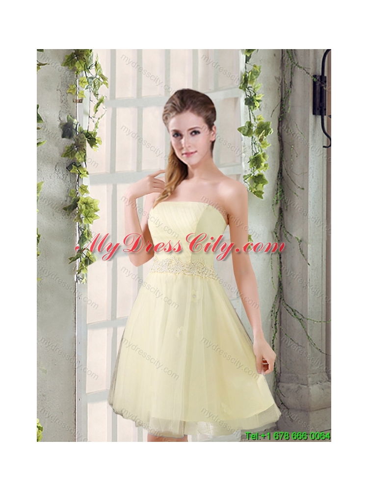 New Arrival Strapless Appliques 2015 Summer Dama Dress in Champagne