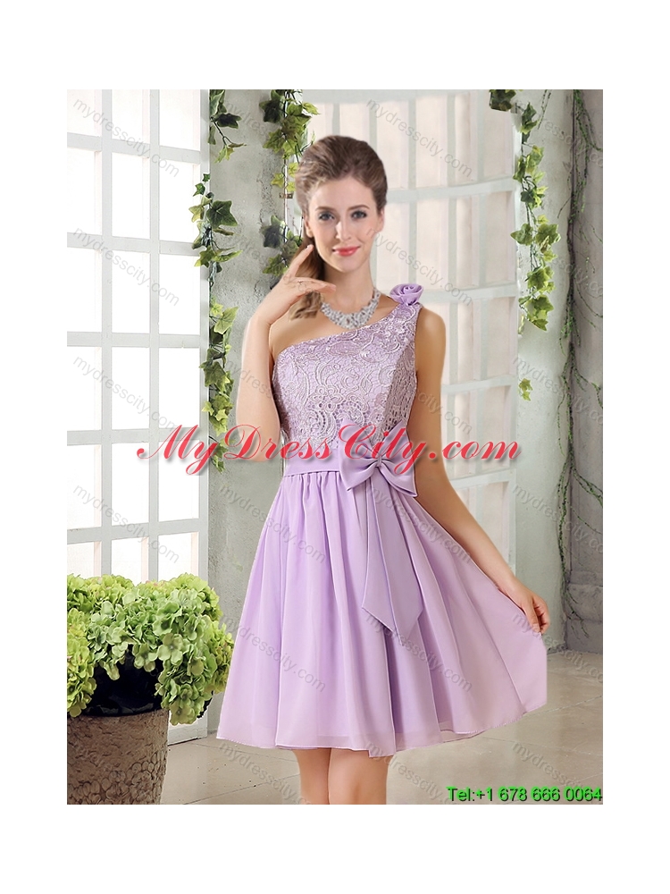 One Shoulder Lilac New Arrival Dama Dress with Bowknot for 2015