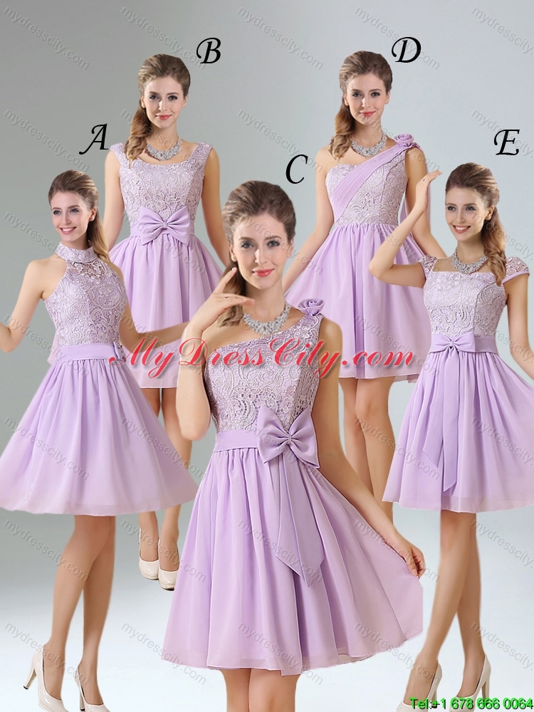 One Shoulder Lilac New Arrival Dama Dress with Bowknot for 2015