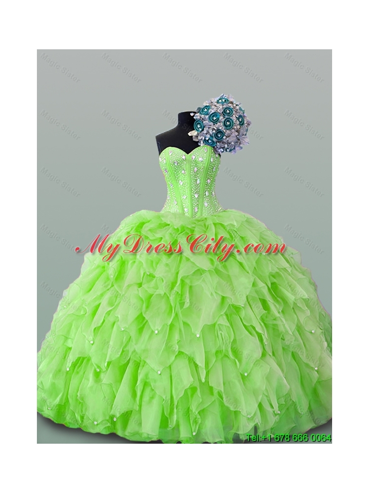 2015 Beautiful Sweetheart Yellow Green Beading Quinceanera Dresses with Ruffles