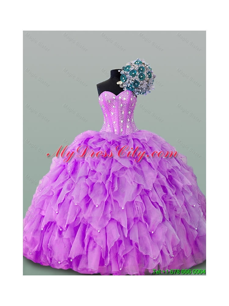 2015 Popular Sweetheart Beaded Quinceanera Gowns in Organza