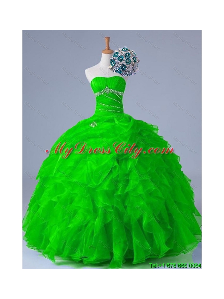 2015 Sexy Strapless Quinceanera Dresses with Beading and Ruffles