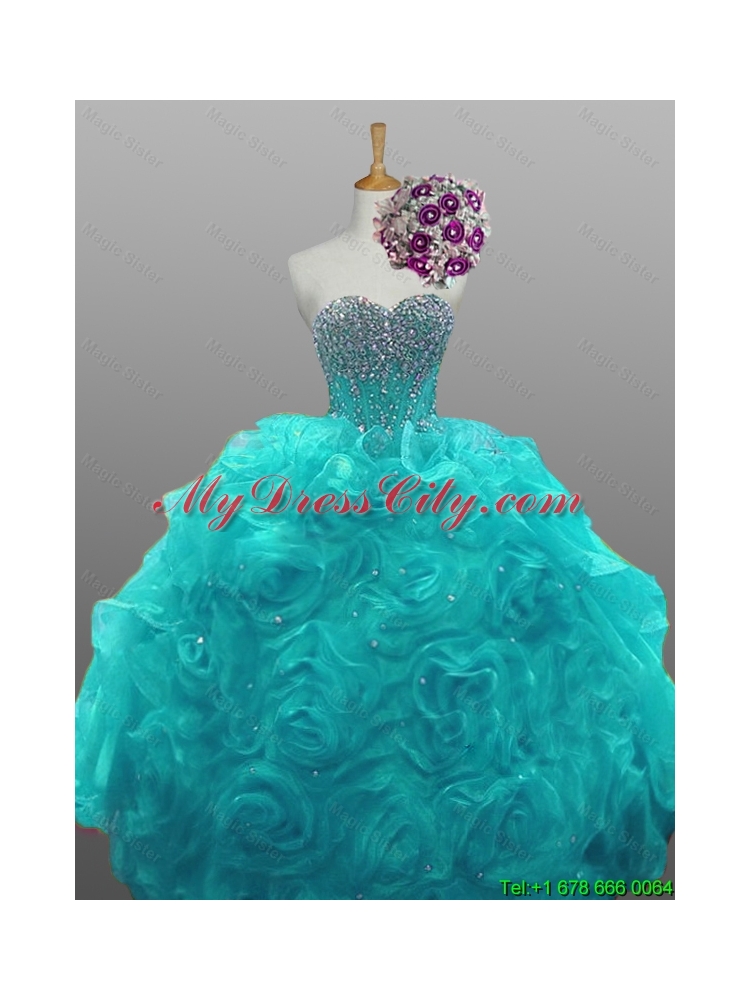 Gorgeous Sweetheart Beaded Quinceanera Dresses with Rolling Flowers