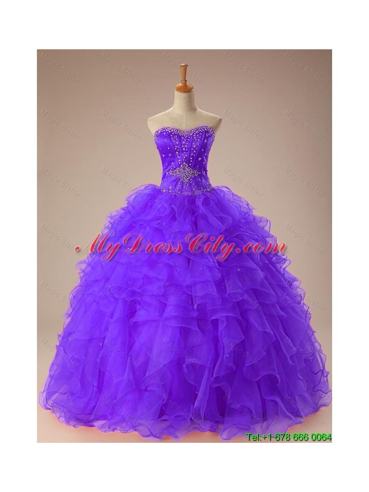 2015 Beautiful Sweetheart Beaded Quinceanera Dresses with Ruffles