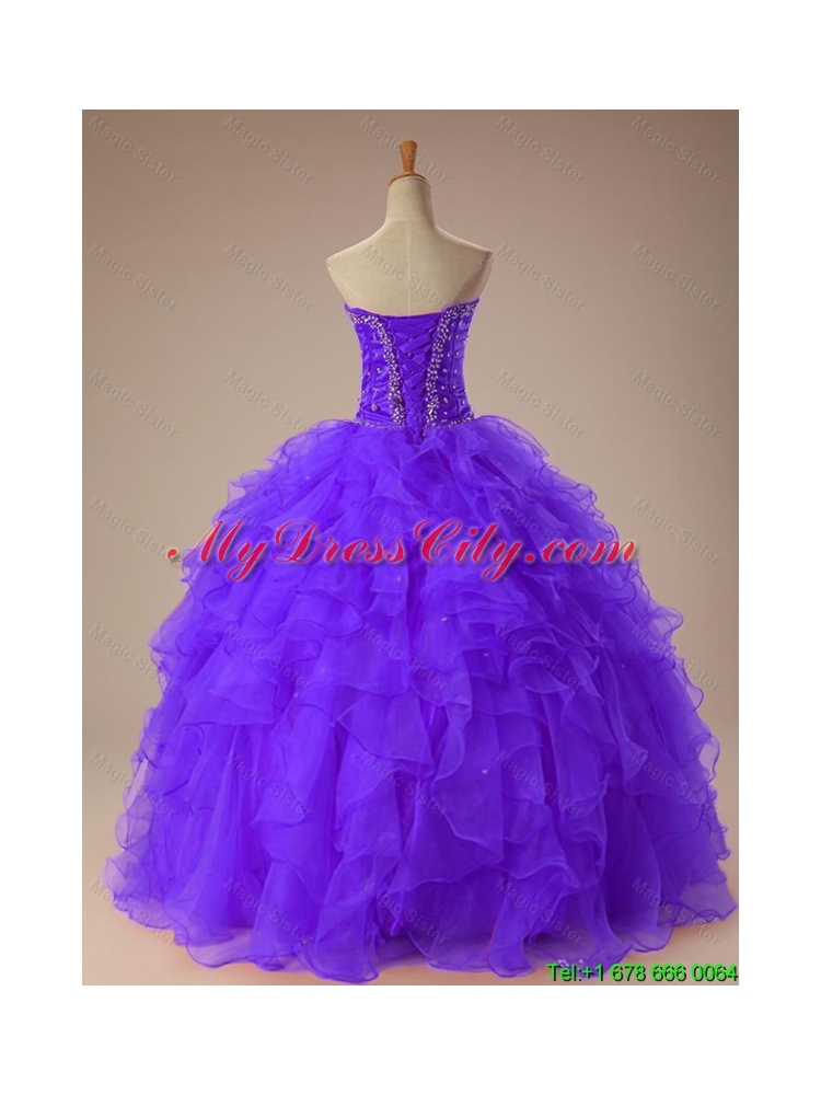 2015 Beautiful Sweetheart Beaded Quinceanera Dresses with Ruffles