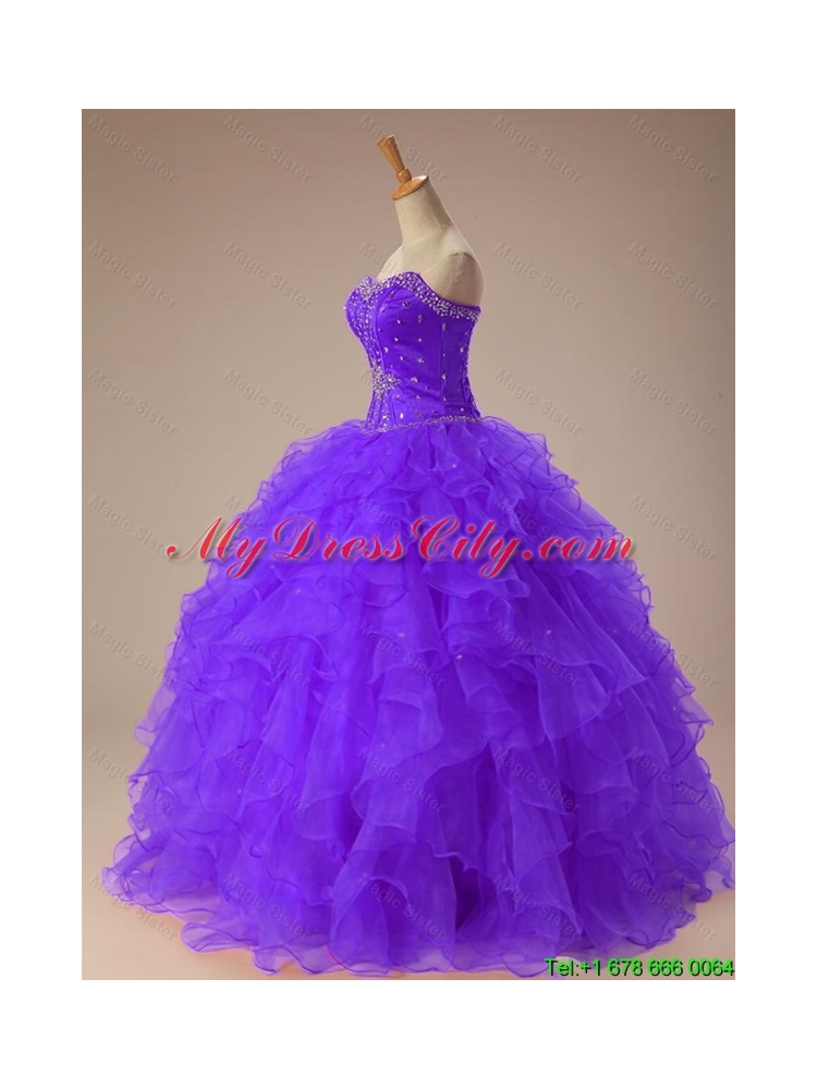 2015 Beautiful Sweetheart Beaded Quinceanera Dresses with Ruffles