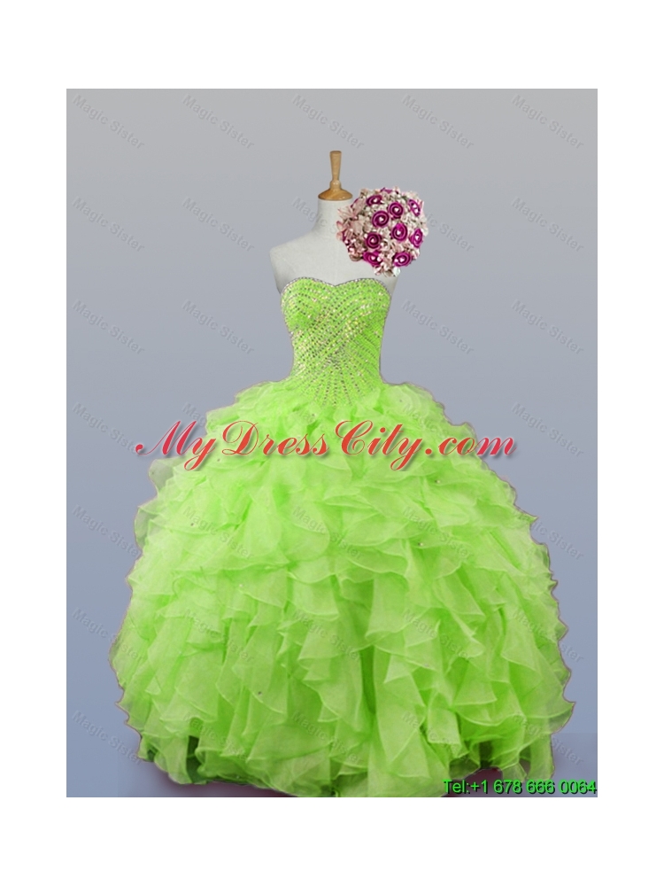 2015 Perfect Sweetheart Beaded Quinceanera Dresses with Ruffles