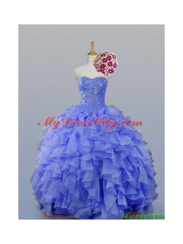 2015 Sweetheart Beaded Quinceanera Dresses with Ruffles