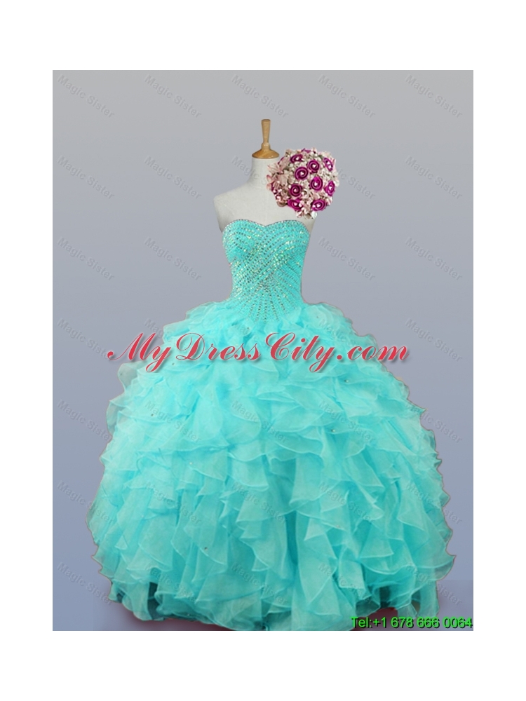 2015 Sweetheart Quinceanera Dresses with Beading and Ruffles