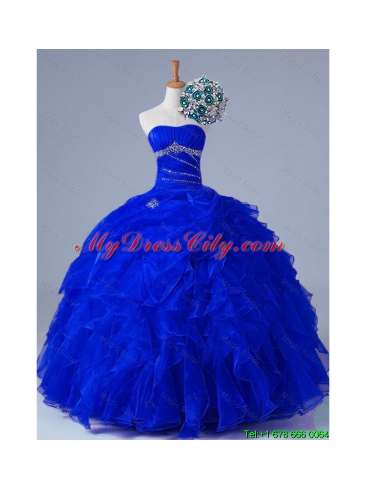 2015 Artistic Strapless Beaded and Ruffles Quinceanera Gowns in Organza