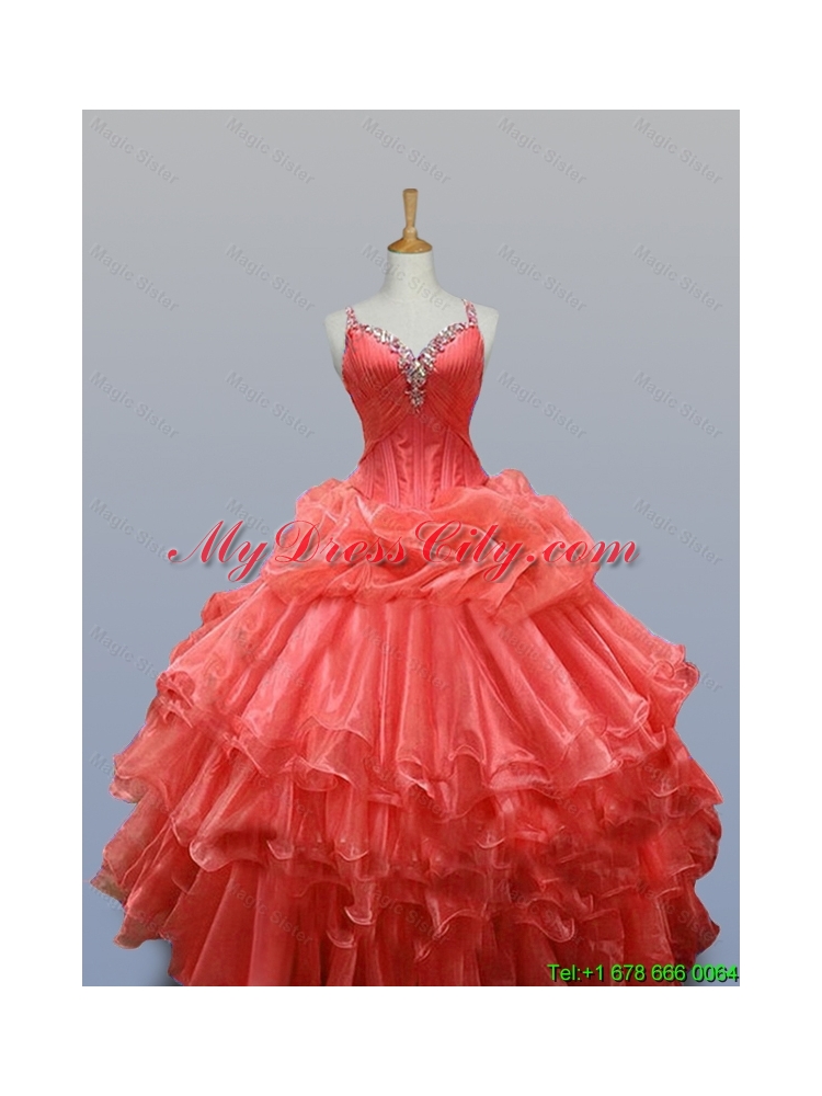 Ruffled Layers Straps Quinceanera Dresses with Beading for 2015