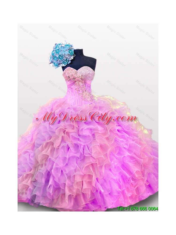 2015 Sweetheart Sequins and Ruffles Quinceanera Gowns in Organza