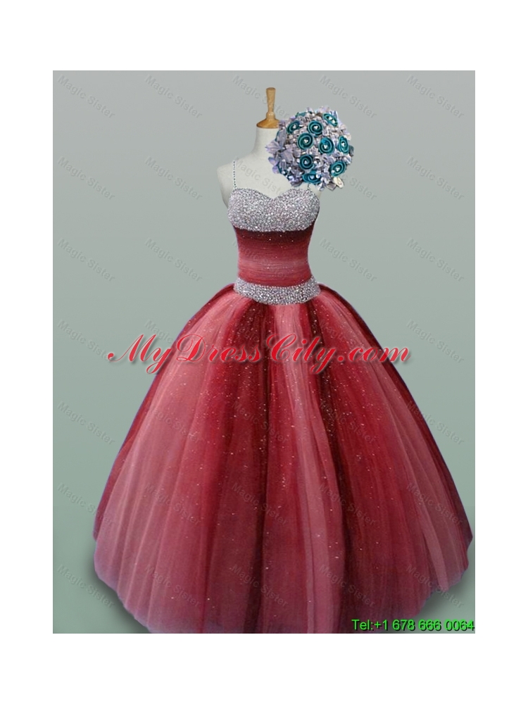 Fashionable Spaghetti Straps Quinceanera Dresses with Beading in Wine Red