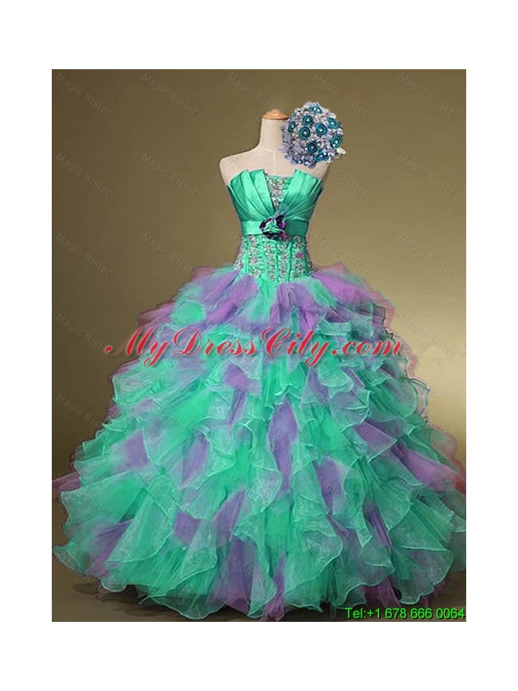 2015 Delicate Strapless Quinceanera Dresses with Beading and Ruffles