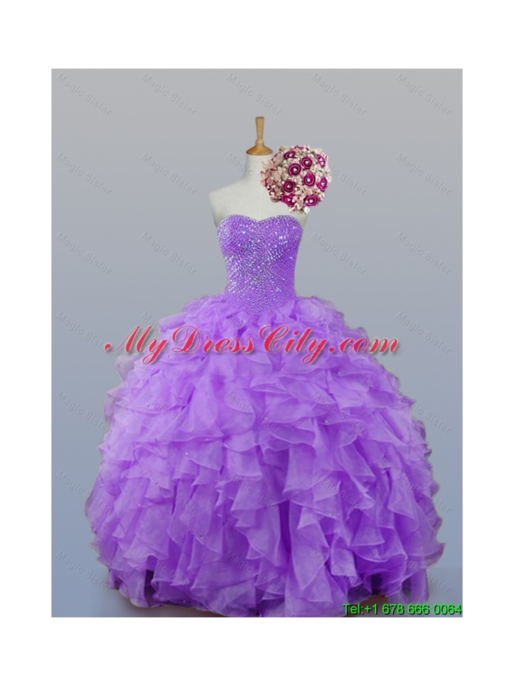 2015 Sweetheart Quinceanera Dresses with Beading and Ruffles