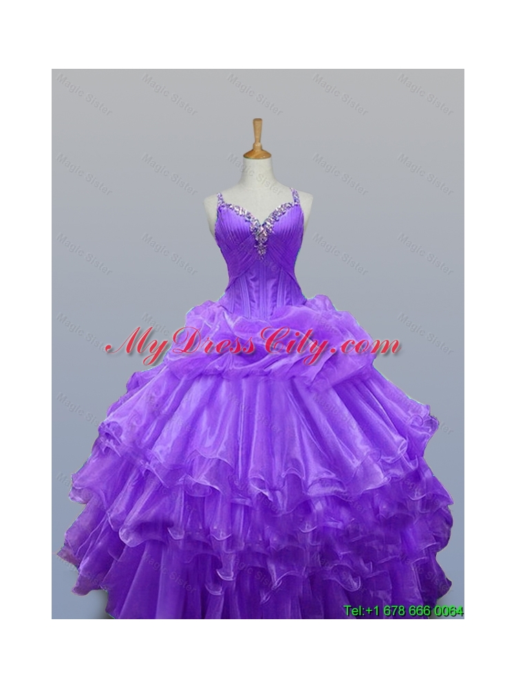 Feminine Straps Quinceanera Dresses with Beading and Ruffled Layers