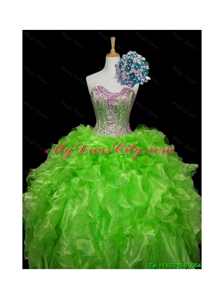 Luxurious Ball Gown Apple Green Quinceanera Dresses with Sequins and Ruffles