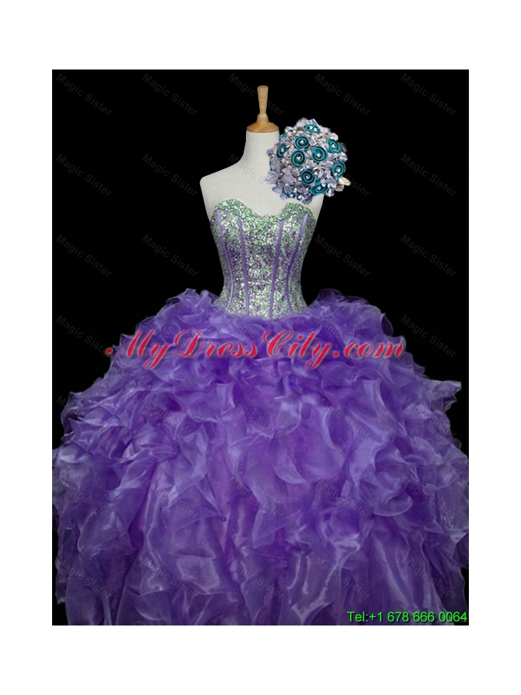 Pretty Sweetheart Purple Quinceanera Dresses with Sequins and Ruffles for 2015