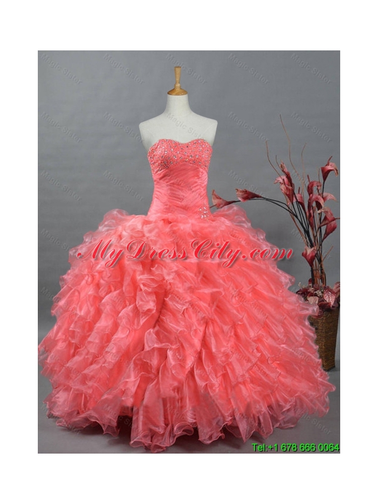 Puffy Sweetheart Beading Watermelon Quinceanera Dresses for 2015