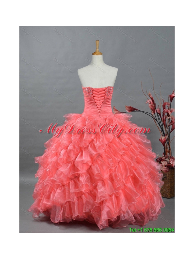 Puffy Sweetheart Beading Watermelon Quinceanera Dresses for 2015