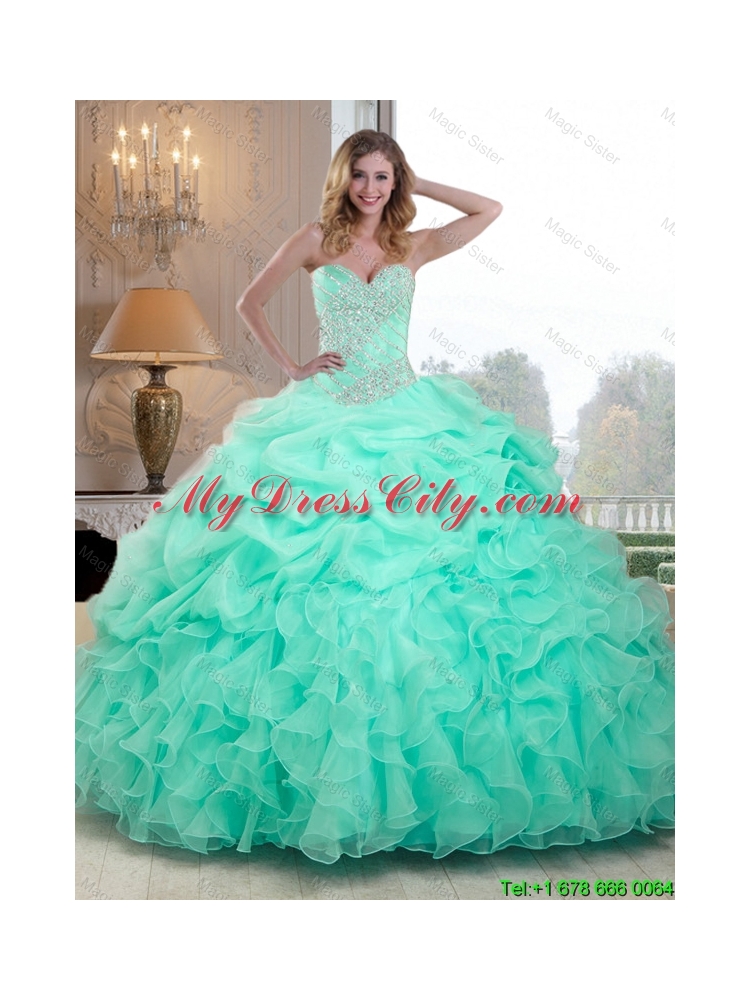 2016 Pretty Beaded and Ruffles Quinceanera Dresses in Apple Green