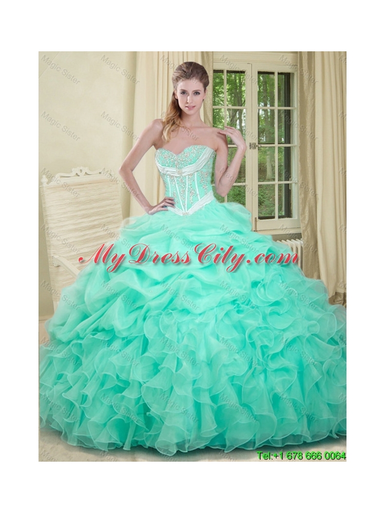 2016 Summer Beautiful Beaded and Pick Ups Quinceanera Dresses in Apple Green