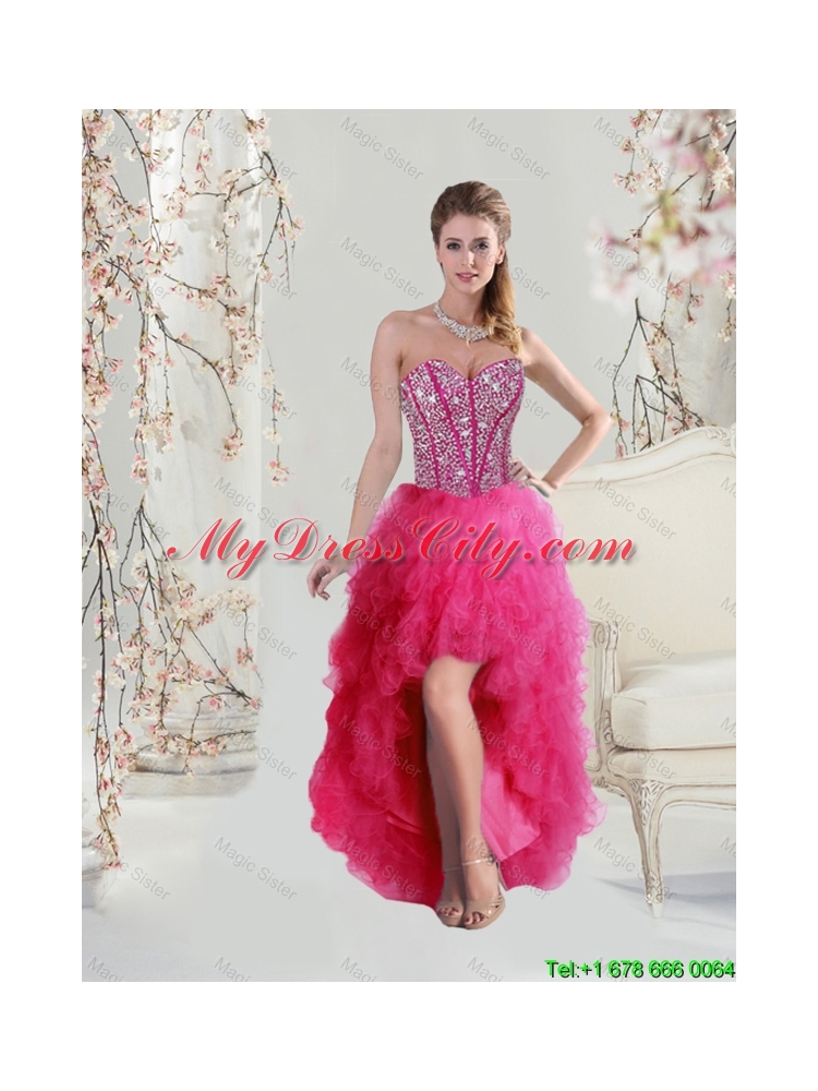 Pretty Sweetheart Beaded and Ruffles Detachable Quinceanera Dresses in Hot Pink