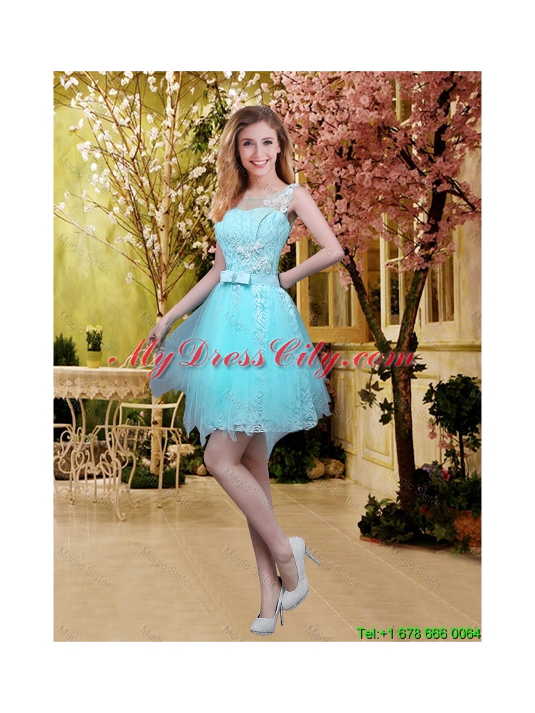 2016 Summer Beautiful A Line Bridesmaid Dresses with Belt in Aqua Blue