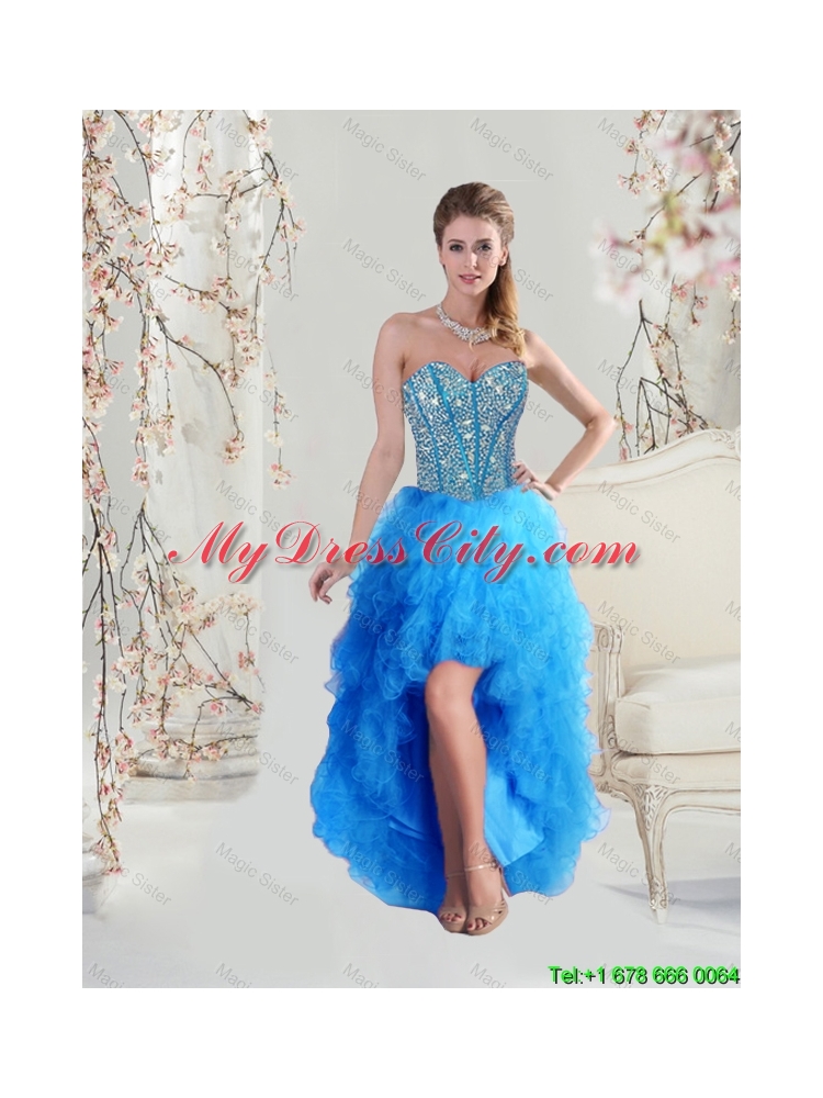 2016 Sophisticated High Low Sweetheart and Beaded Teal Dama Dresses