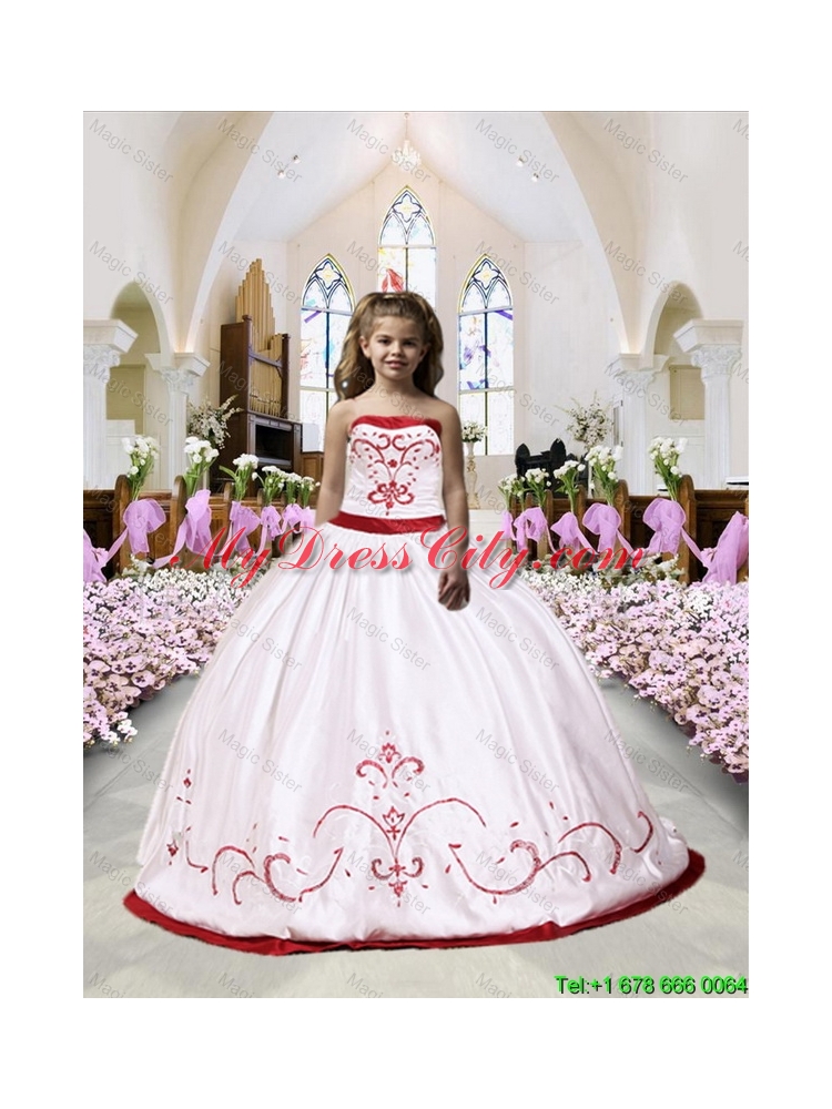 2016 Fall Luxurious Embroidery Satin Little Girl Pageant Dresses in White