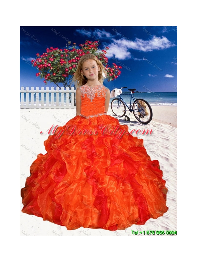 2016 Spring Perfect Appliques Little Girl Pageant Dresses in Orange Red with Beaded Decorate