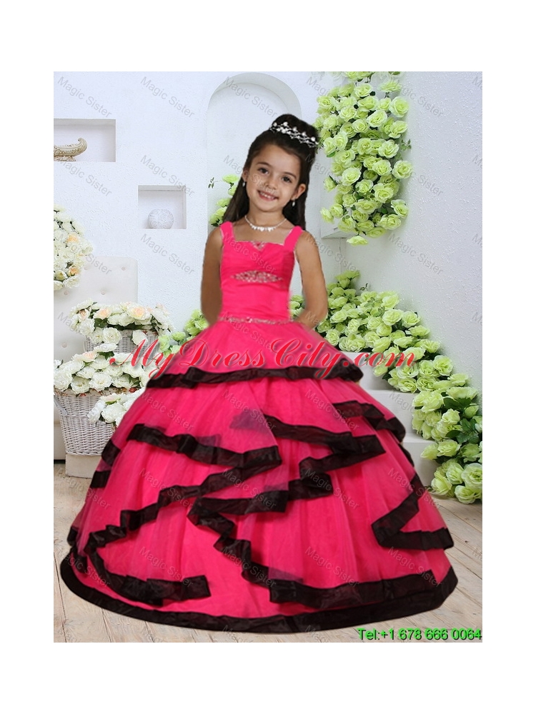 2016 Summer Popular Straps Beading Little Girl Dresses with Layers and Ruching